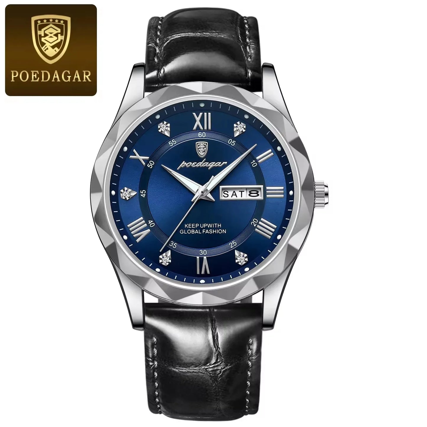 POEDAGAR 615 Business Man Wristwatch  Date Week Montre Homme Reloj Quartz Clock Leather Watch Waterproof Luminous Watch for Men