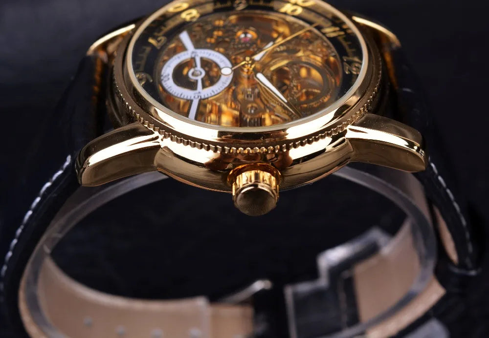 2023 Forsining Hollow Engraving  Casual Designer Black Golden Case Gear Bezel Watches Men Luxury Brand Automatic