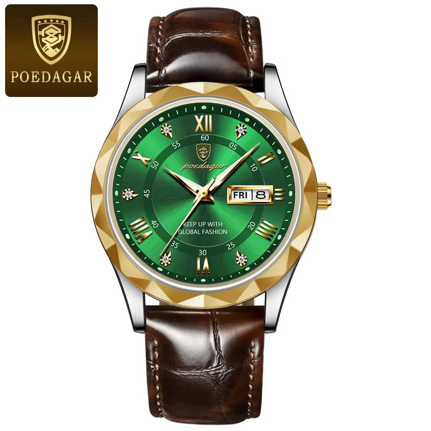 POEDAGAR 615 Business Man Wristwatch  Date Week Montre Homme Reloj Quartz Clock Leather Watch Waterproof Luminous Watch for Men