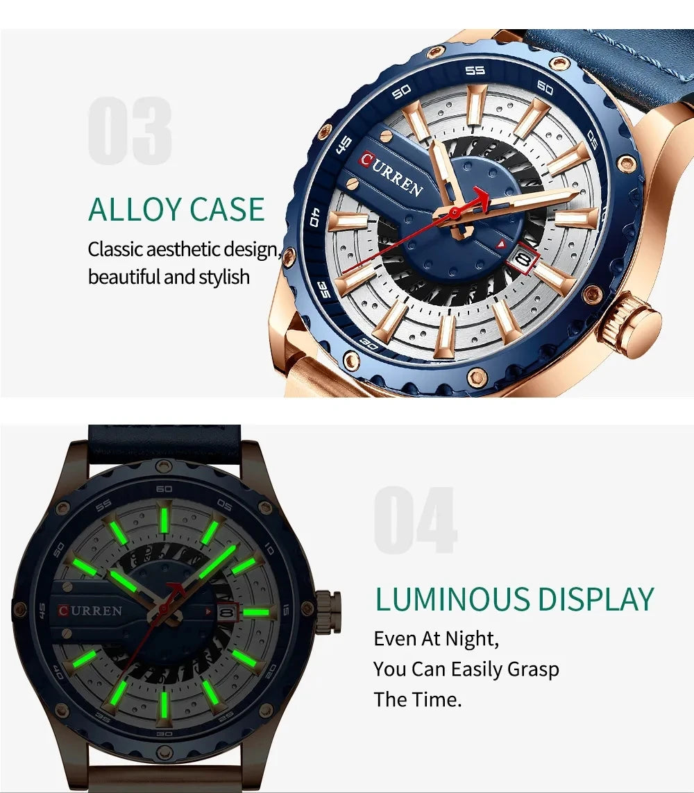 CURREN 8374 Watches Mens Top Fashion Gift Leather Casual Quartz Men's Watch Calendar Luminous Hand Men Wristwatch Relojes Hombre