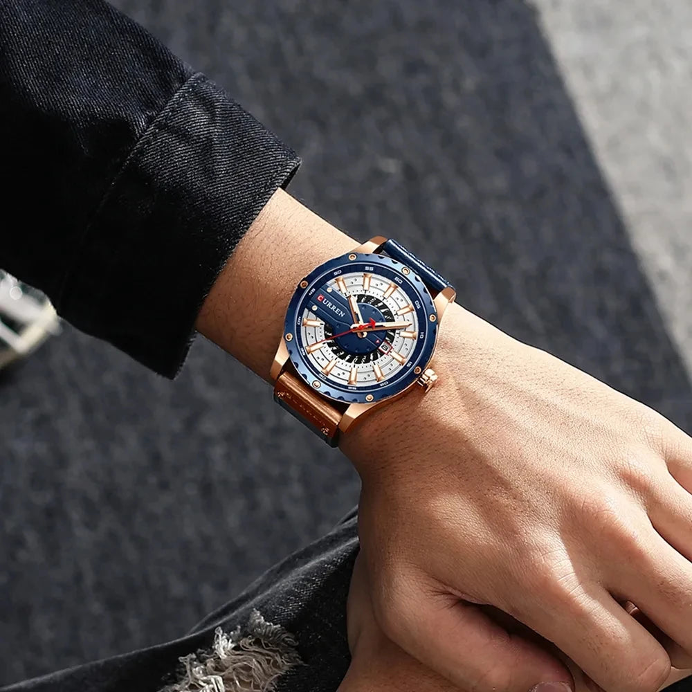 CURREN 8374 Watches Mens Top Fashion Gift Leather Casual Quartz Men's Watch Calendar Luminous Hand Men Wristwatch Relojes Hombre
