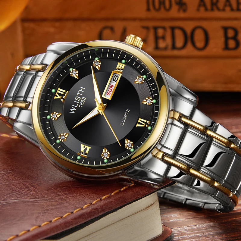 Hot Fashion Men's Watch Waterproof Luminous Steel Belt Non-mechanical Double Calendar Quartz Watch Business Domineering Watch