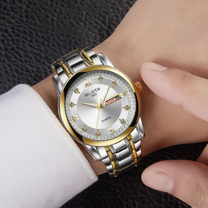 Hot Fashion Men's Watch Waterproof Luminous Steel Belt Non-mechanical Double Calendar Quartz Watch Business Domineering Watch