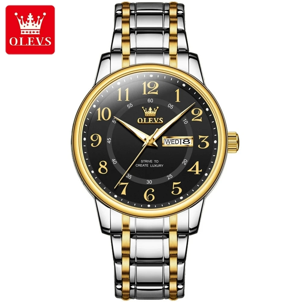 OLEVS 2891 New Fashion Quartz Watch for Men Waterproof Luminous Dual Calendar Men's Watches Original Man Wristwatch
