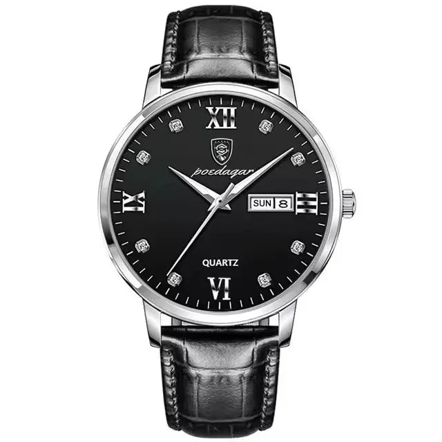 Poedagar 856 New Luxury Casual Business Male Watches Relogio Masculino Date Week Waterproof Luminous Leather Dress Men's Watch