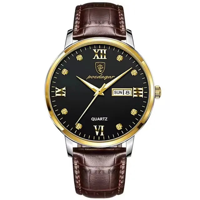 Poedagar 856 New Luxury Casual Business Male Watches Relogio Masculino Date Week Waterproof Luminous Leather Dress Men's Watch