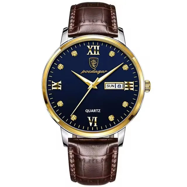 Poedagar 856 New Luxury Casual Business Male Watches Relogio Masculino Date Week Waterproof Luminous Leather Dress Men's Watch