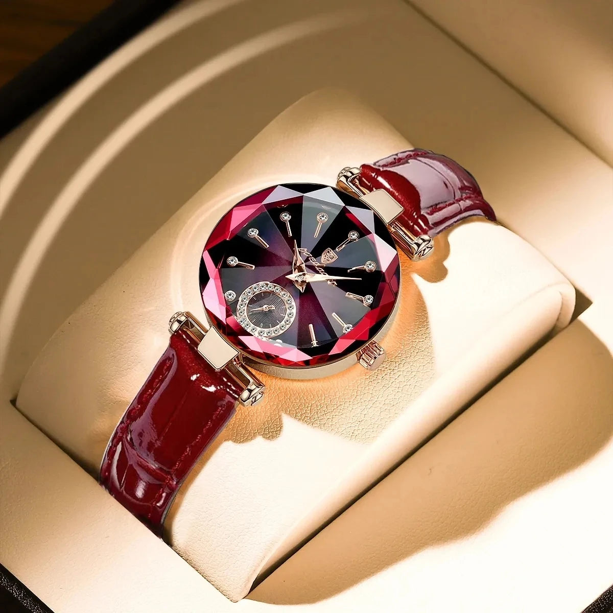 POEDAGAR 719 Women's Business Watch Quartz Leather Strap Starry Dial Luxury Diamond Watches for Women Fashion Lady Wristwatch