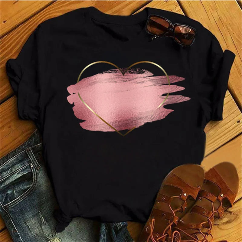 Fashion Red Poppy Women T Shirt Funny Black Printed Tops Tee Female Short Sleeve Tshirt Harajuku Tee Shirts 90s Girls T-shirts