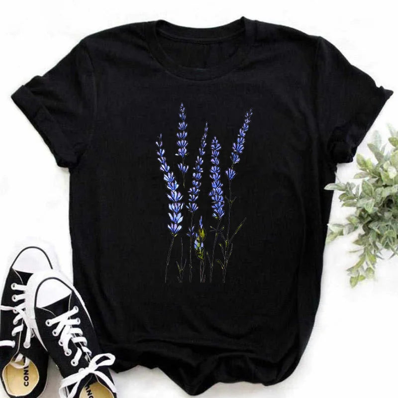 Fashion Red Poppy Women T Shirt Funny Black Printed Tops Tee Female Short Sleeve Tshirt Harajuku Tee Shirts 90s Girls T-shirts