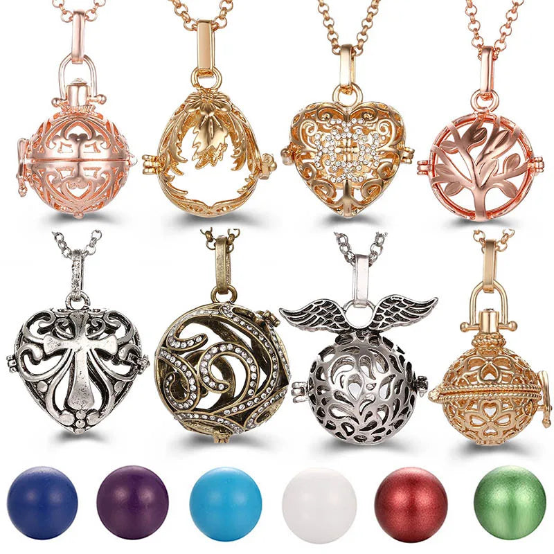 Mexico Chime Music Angel Ball Caller Locket Necklace Vintage Pregnancy Necklace Aromatherapy Essential Oil Diffuser Accessories