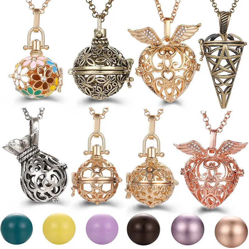Mexico Chime Music Angel Ball Caller Locket Necklace Vintage Pregnancy Necklace Aromatherapy Essential Oil Diffuser Accessories