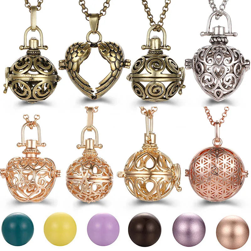 Mexico Chime Music Angel Ball Caller Locket Necklace Vintage Pregnancy Necklace Aromatherapy Essential Oil Diffuser Accessories