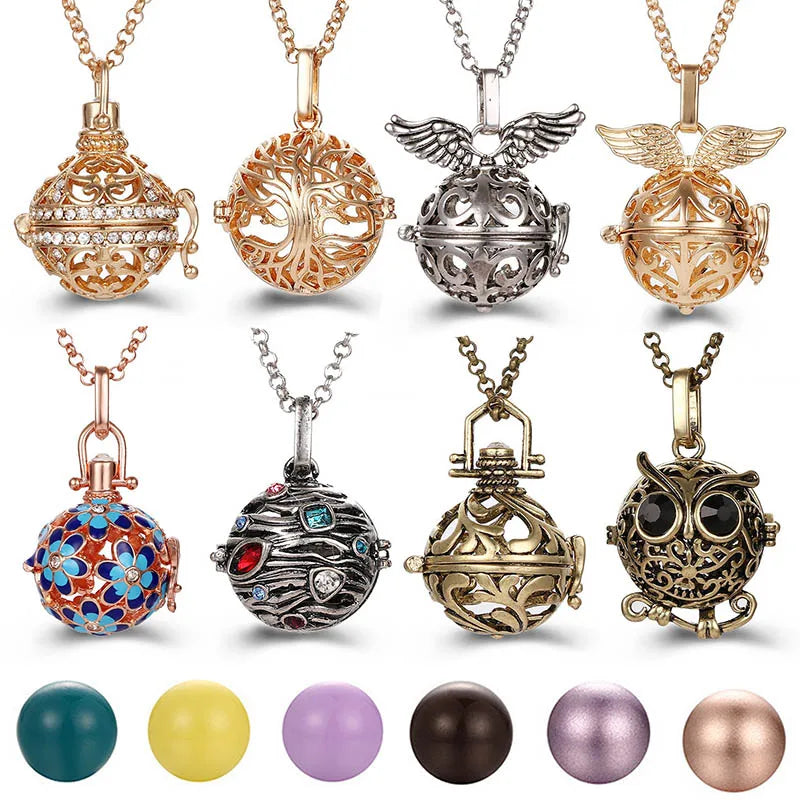 Mexico Chime Music Angel Ball Caller Locket Necklace Vintage Pregnancy Necklace Aromatherapy Essential Oil Diffuser Accessories