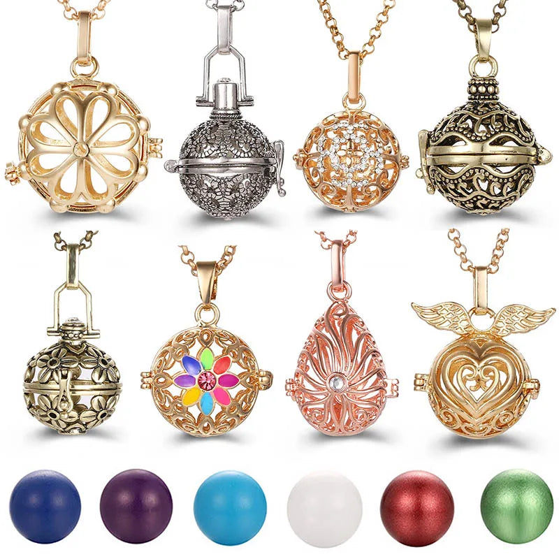 Mexico Chime Music Angel Ball Caller Locket Necklace Vintage Pregnancy Necklace Aromatherapy Essential Oil Diffuser Accessories