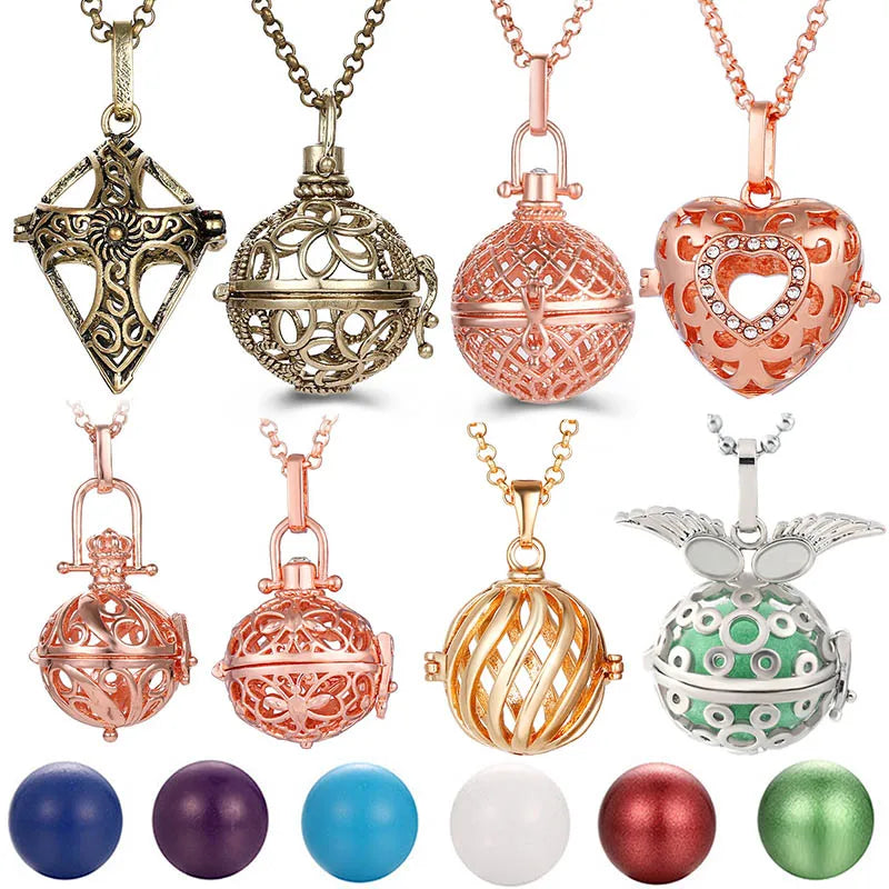 Mexico Chime Music Angel Ball Caller Locket Necklace Vintage Pregnancy Necklace Aromatherapy Essential Oil Diffuser Accessories
