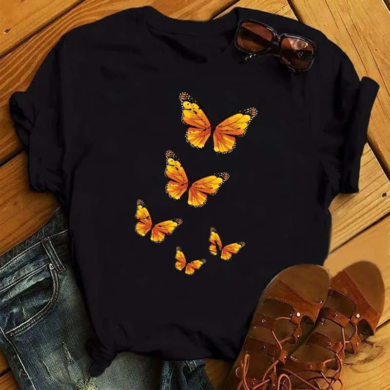 Fashion Red Poppy Women T Shirt Funny Black Printed Tops Tee Female Short Sleeve Tshirt Harajuku Tee Shirts 90s Girls T-shirts