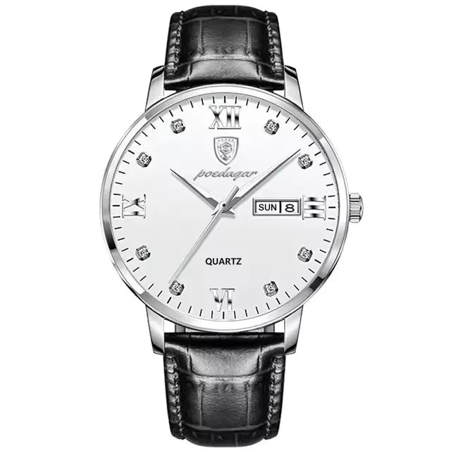 Poedagar 856 New Luxury Casual Business Male Watches Relogio Masculino Date Week Waterproof Luminous Leather Dress Men's Watch