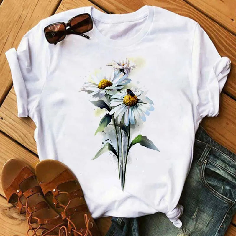 Fashion Red Poppy Women T Shirt Funny Black Printed Tops Tee Female Short Sleeve Tshirt Harajuku Tee Shirts 90s Girls T-shirts