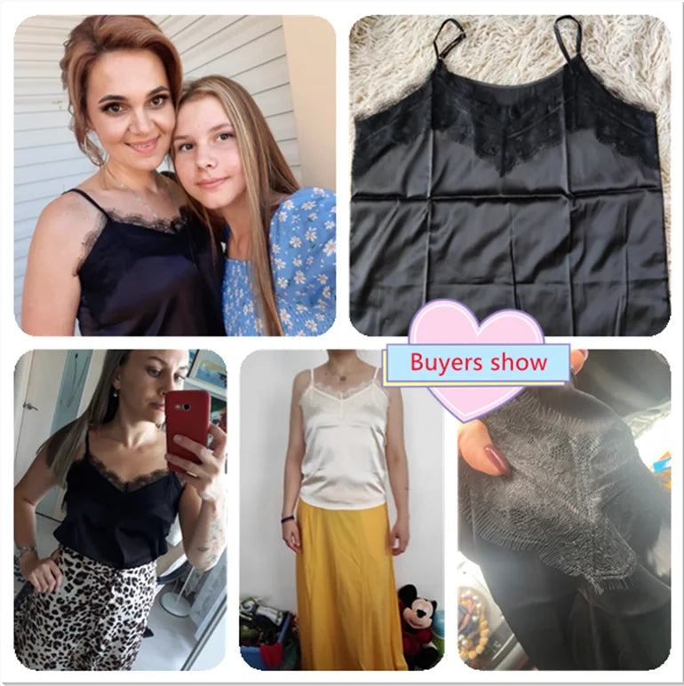 Summer with Lace Silk Top Cami for Women Spaghetti Strap Top Tank Ladies Tops White Camis Basic Tops Women 2023 Summer Fashion