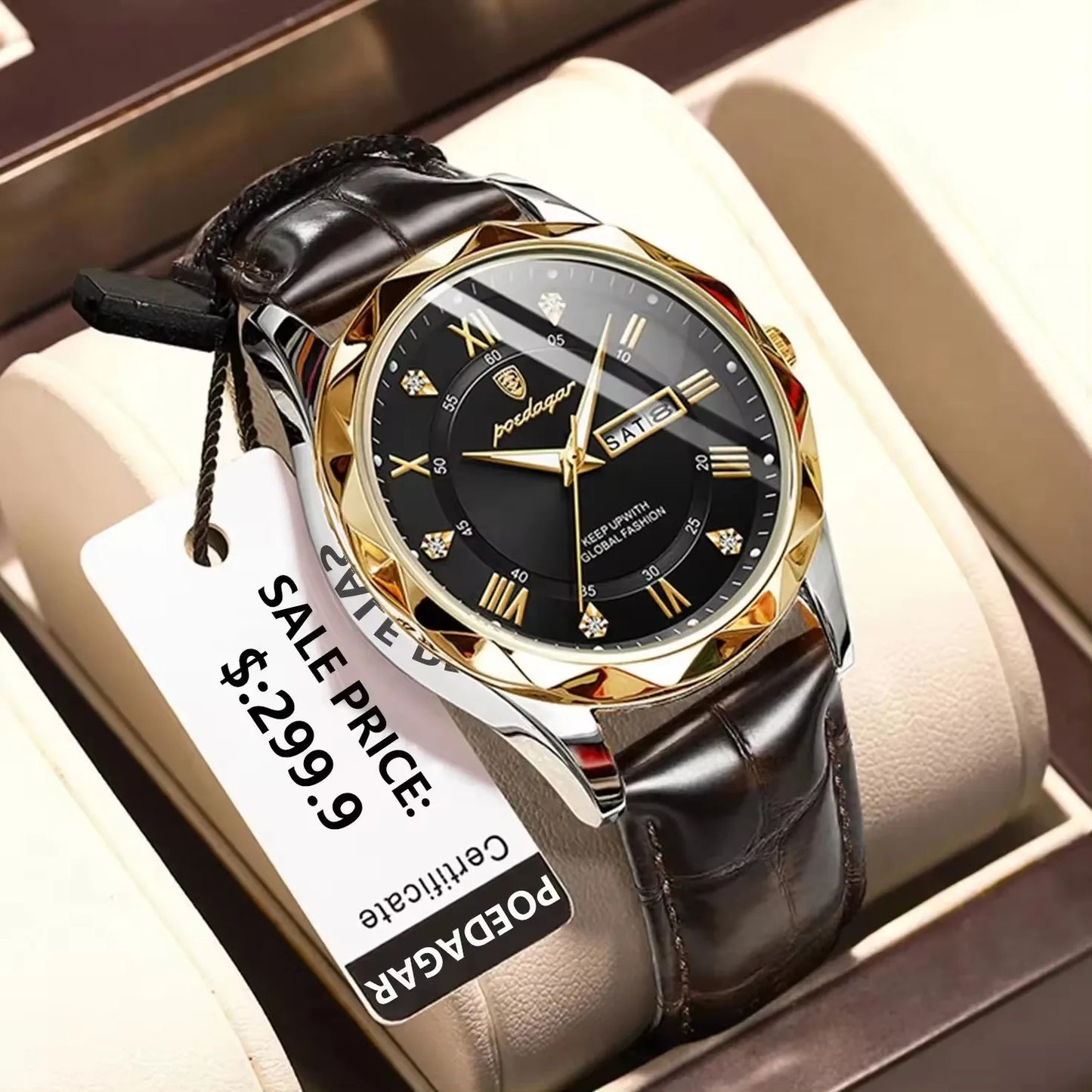 POEDAGAR 615 Business Man Wristwatch  Date Week Montre Homme Reloj Quartz Clock Leather Watch Waterproof Luminous Watch for Men