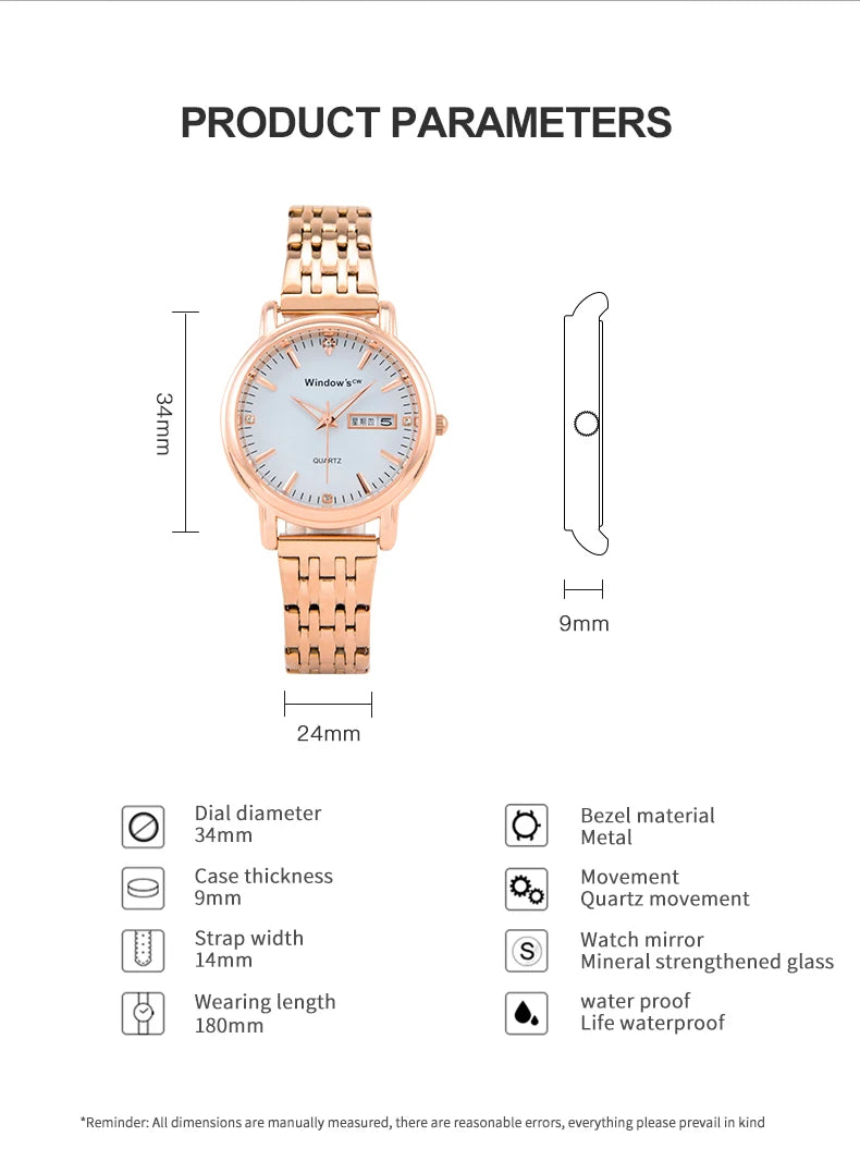 WINDOWSTIME Lady Quartz Watch Classic Luxury Stainless Steel Business Design Simple Style Alloy Case Pointer Dial OEM Watch