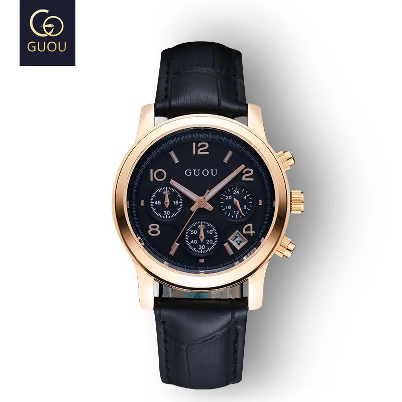 GUOU Ladies Watch Japanese Movement Multi-Function Calendar Steel Band Quartz Waterproof Women's Watch Birthday Gift