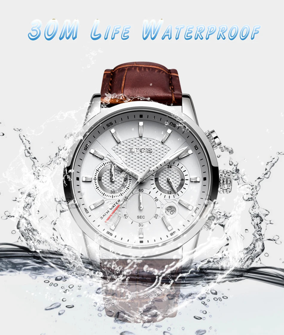 2025 LIGE Top Brand Luxury Casual Leather Quartz Men Watch Man Business Clock Male Sport Waterproof Date Chronograph Men Watches