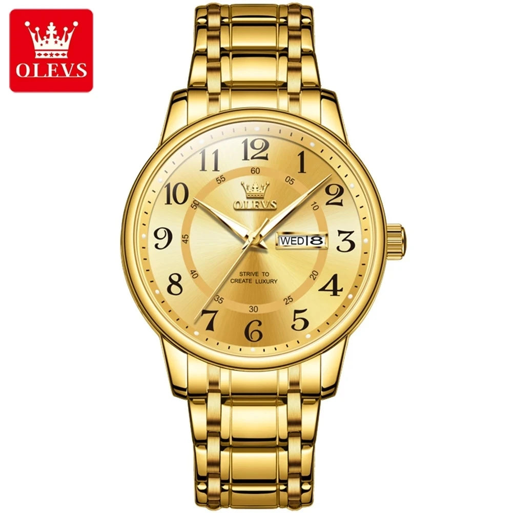 OLEVS 2891 New Fashion Quartz Watch for Men Waterproof Luminous Dual Calendar Men's Watches Original Man Wristwatch
