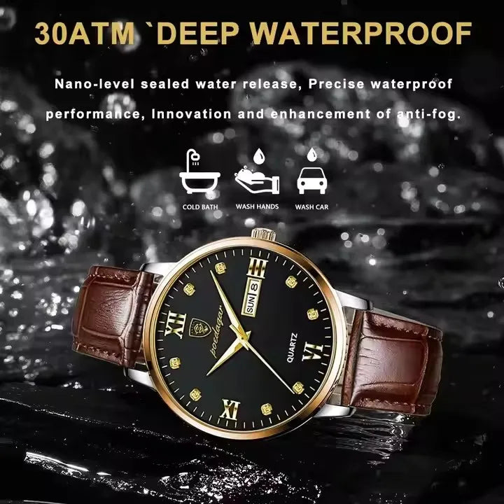 Poedagar 856 New Luxury Casual Business Male Watches Relogio Masculino Date Week Waterproof Luminous Leather Dress Men's Watch