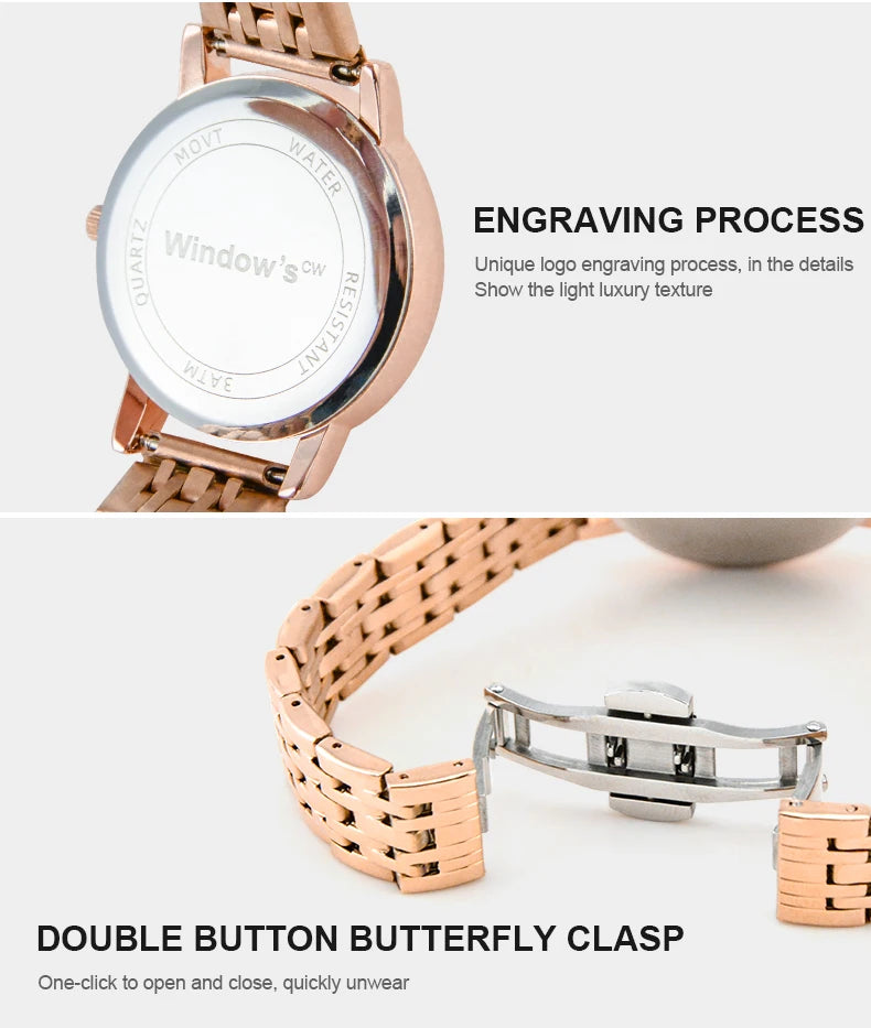 WINDOWSTIME Lady Quartz Watch Classic Luxury Stainless Steel Business Design Simple Style Alloy Case Pointer Dial OEM Watch