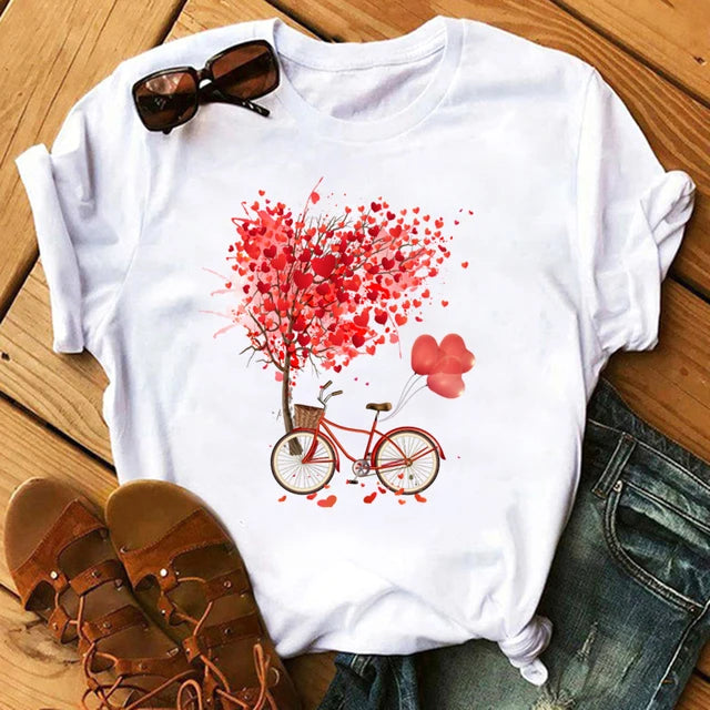 Fashion Red Poppy Women T Shirt Funny Black Printed Tops Tee Female Short Sleeve Tshirt Harajuku Tee Shirts 90s Girls T-shirts