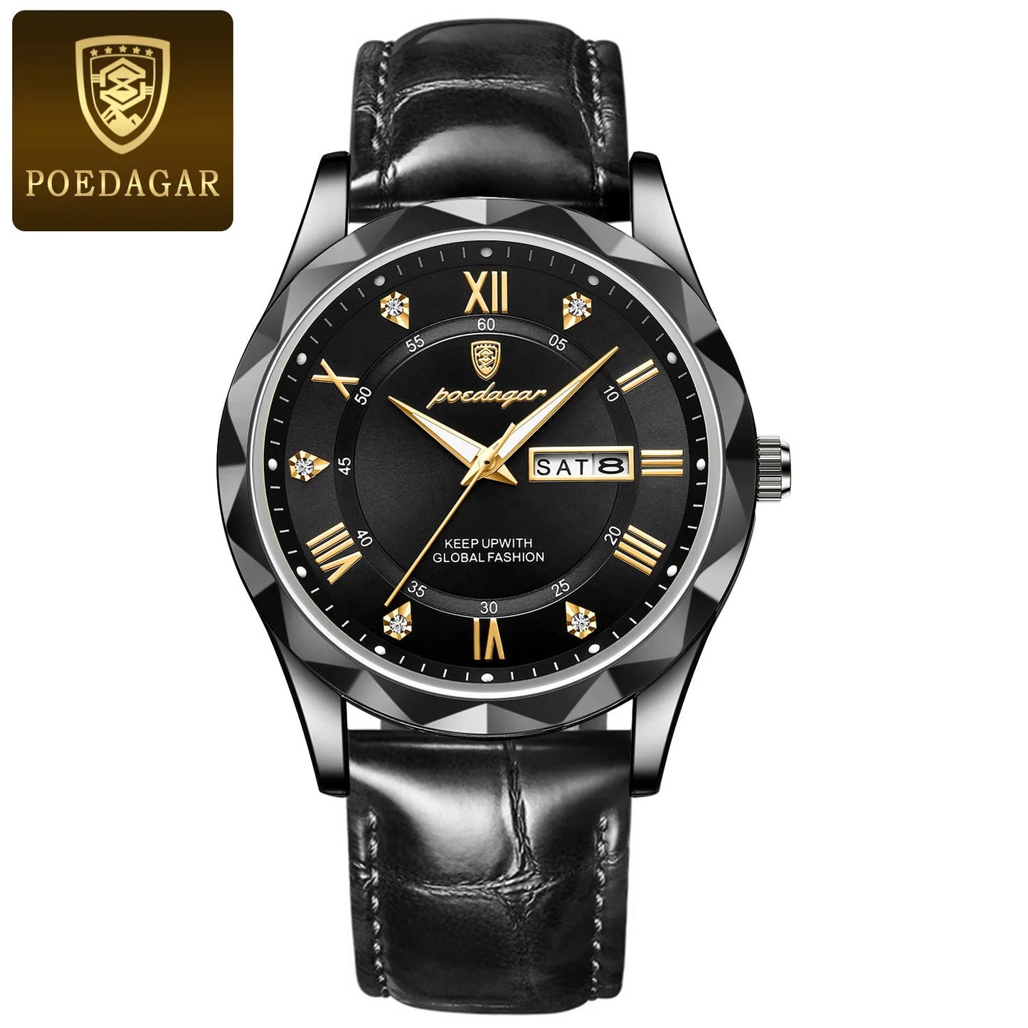 POEDAGAR 615 Business Man Wristwatch  Date Week Montre Homme Reloj Quartz Clock Leather Watch Waterproof Luminous Watch for Men