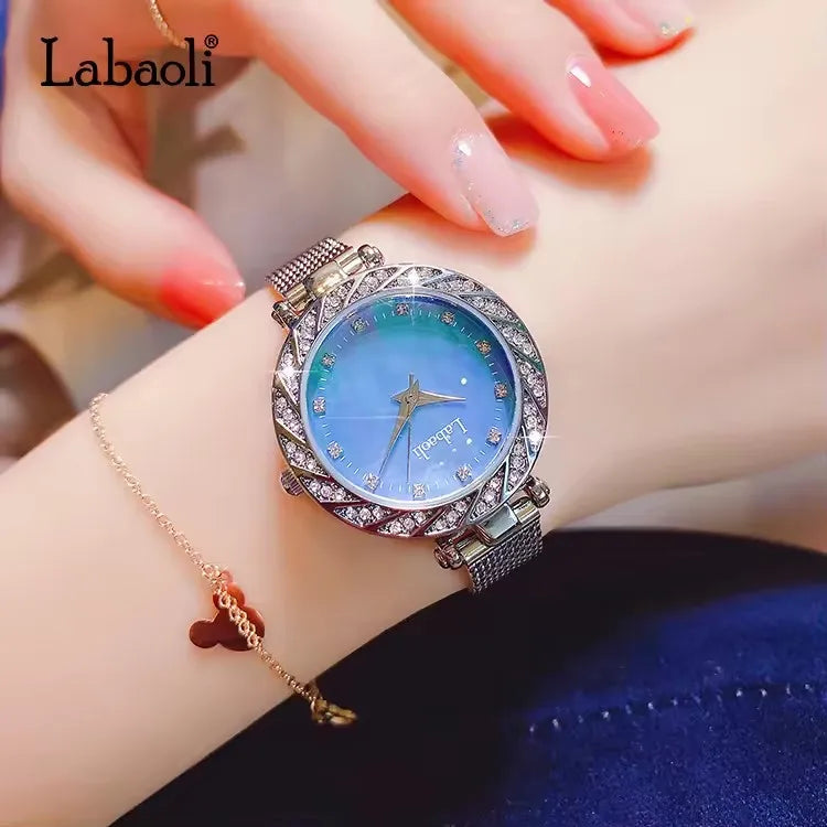 Labaoli LA092 092 Top Women 30M Life Waterproof Alloy Case Charm Fashion Ladies Watch Mesh Steel Belt Luxury Round Shape Female