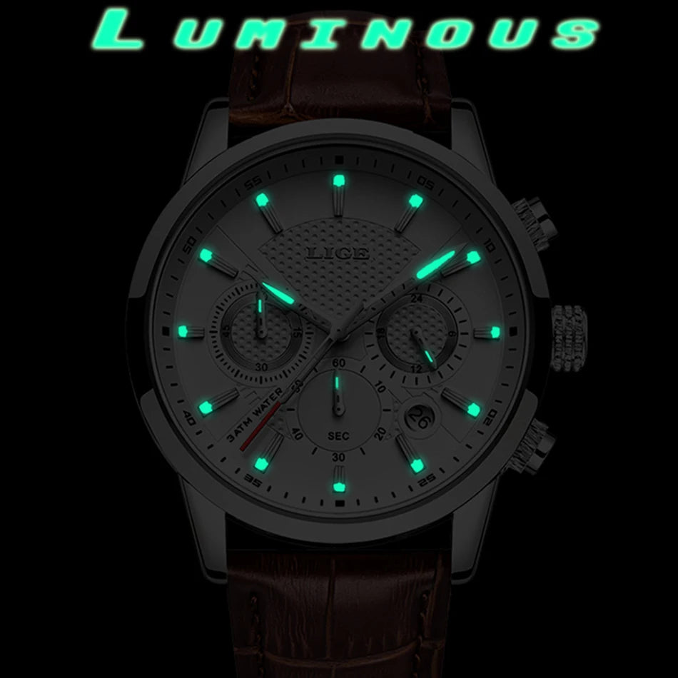 2025 LIGE Top Brand Luxury Casual Leather Quartz Men Watch Man Business Clock Male Sport Waterproof Date Chronograph Men Watches