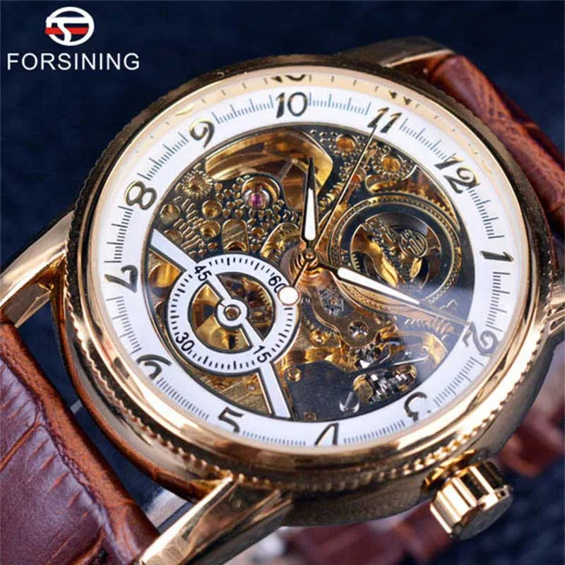 2023 Forsining Hollow Engraving  Casual Designer Black Golden Case Gear Bezel Watches Men Luxury Brand Automatic