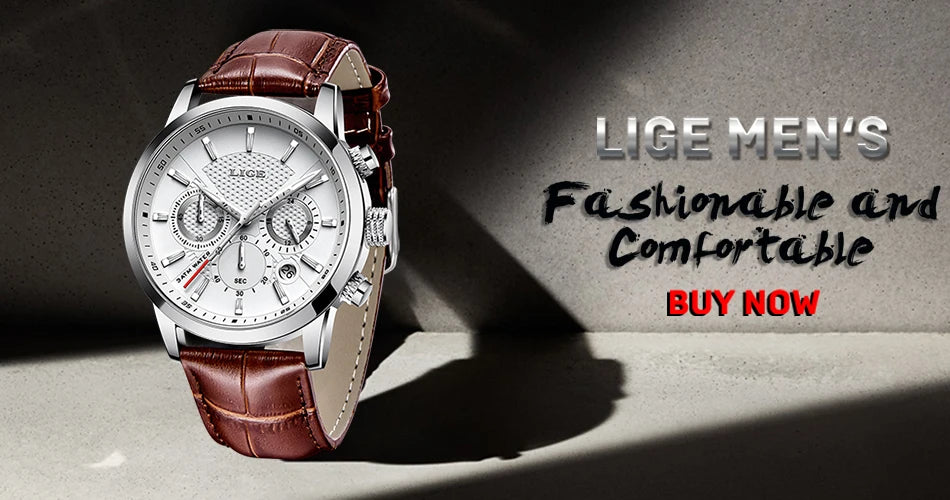 2025 LIGE Top Brand Luxury Casual Leather Quartz Men Watch Man Business Clock Male Sport Waterproof Date Chronograph Men Watches