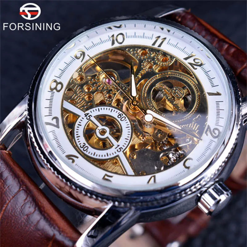 2023 Forsining Hollow Engraving  Casual Designer Black Golden Case Gear Bezel Watches Men Luxury Brand Automatic