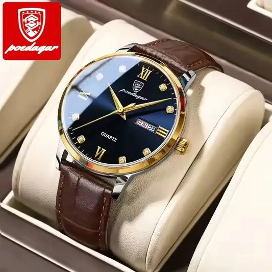 Poedagar 856 New Luxury Casual Business Male Watches Relogio Masculino Date Week Waterproof Luminous Leather Dress Men's Watch