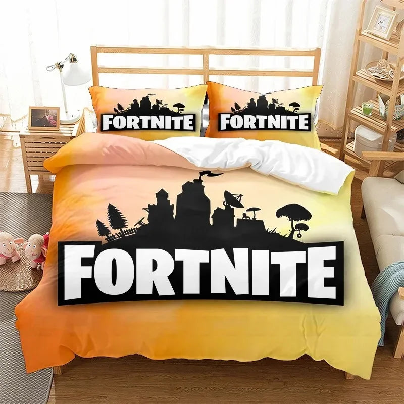 Fortnites Bedding Set Quilt Cover Fortress Night Pillowcase Cartoon Anime Bed Bedroom Duvet Cover Beddings Suit Kids Boys Gift