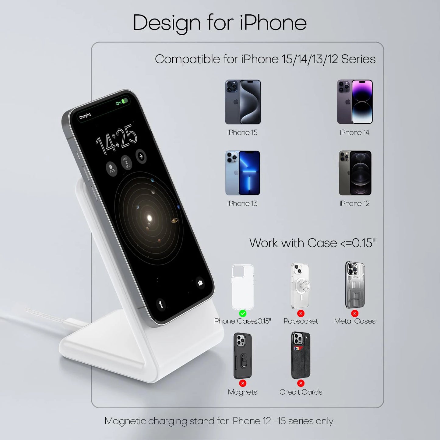 Wireless Charger for MagSafe,Minimalism Magnetic Dock Stand 15W Fast Charging for iPhone 16 15 14 13 12 Pro Max Mini Plus