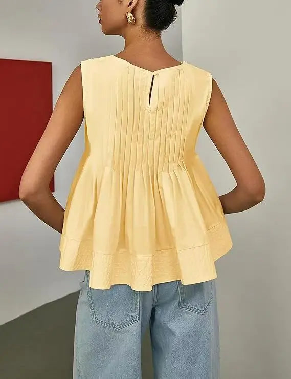Women Sweet Ruffle Hem Vests Solid Color Summer Fashion Streetwear Female Sleeveless O-neck Tops Lady Casual Loose Camisole