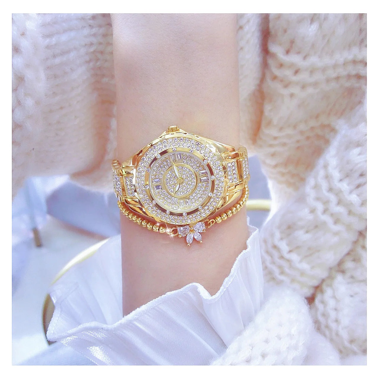 2025 Crystal Diamond Watches For Women Gold Original Elegant Ladies Watch With Bracelet Set Rose Gold Gift For Girlfriend Wife