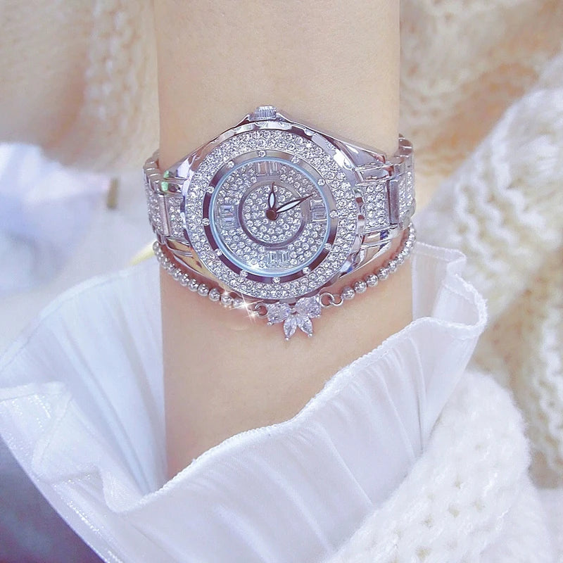 2025 Crystal Diamond Watches For Women Gold Original Elegant Ladies Watch With Bracelet Set Rose Gold Gift For Girlfriend Wife