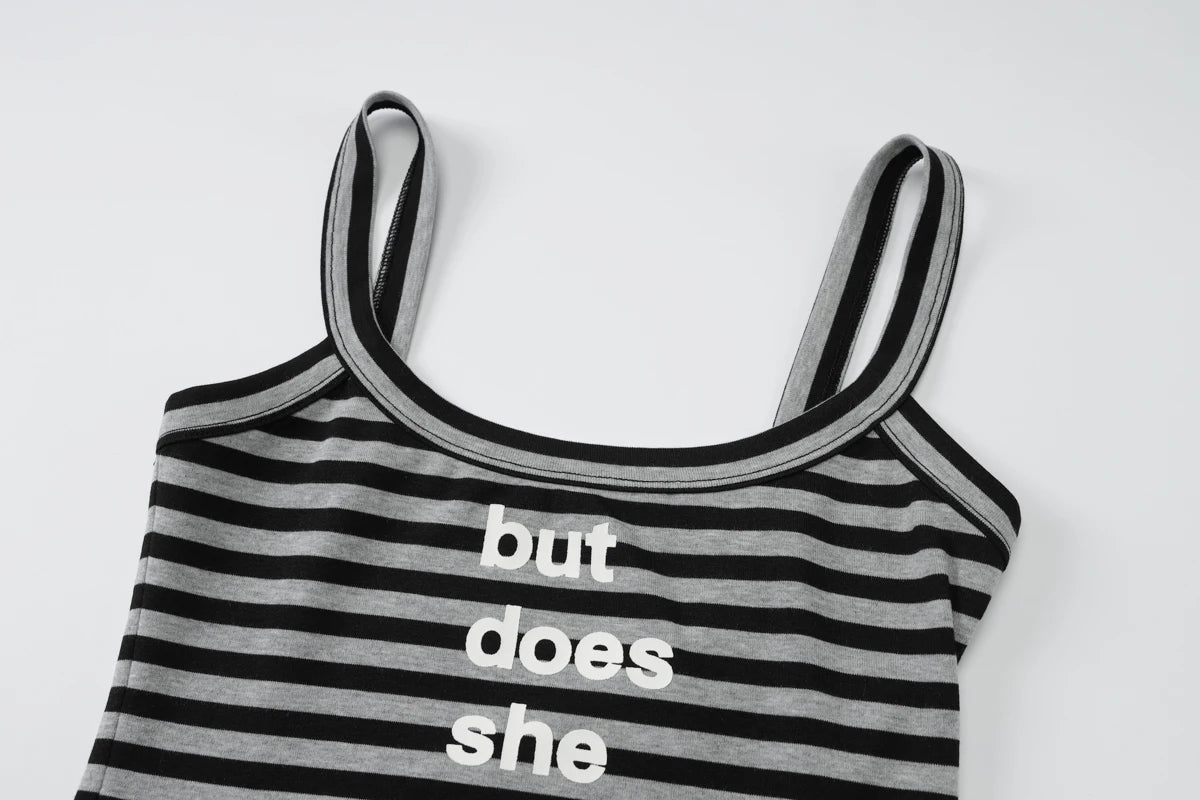 Dulzura Sleeveless Backless Slim Striped Letter Print Crop Camisole Ladies Fashion Sexy Casual Y2K Top Party Club Summer Clothes