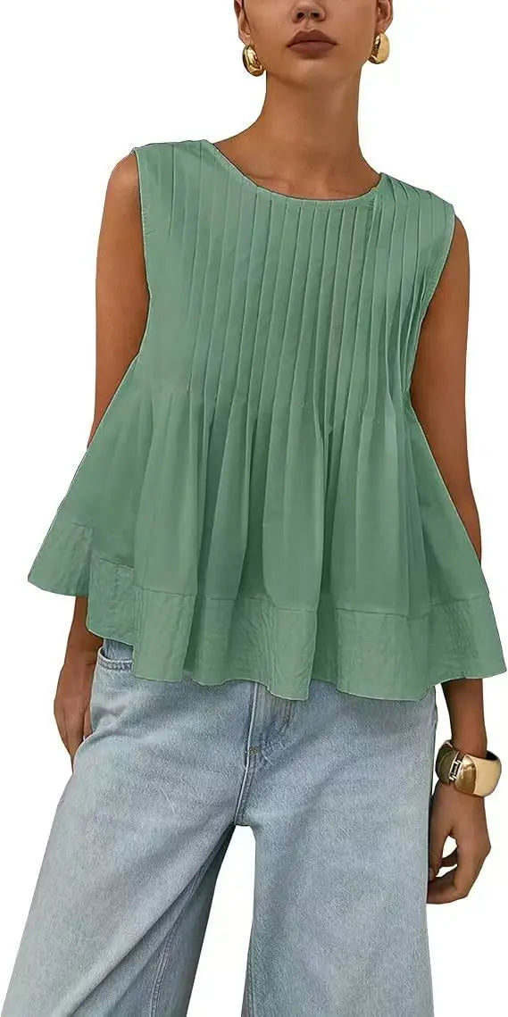 Women Sweet Ruffle Hem Vests Solid Color Summer Fashion Streetwear Female Sleeveless O-neck Tops Lady Casual Loose Camisole