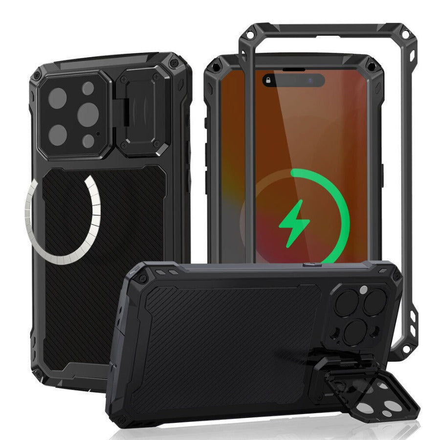 Phone Case Shockproof Cover For iPhone 16 15 Plus 14 16 Pro Max Heavy Duty Aluminum Metal Magnetic Screen Protect Camera Bracket