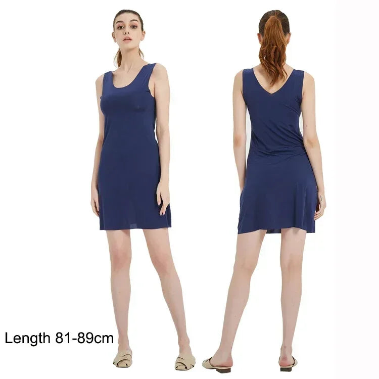 M-5XL Plus Size Full Slips Dresses For Women Summer Thin Seamless Ice Silk Petticoat Underskirt Sleeveless Underwear Dress Slips