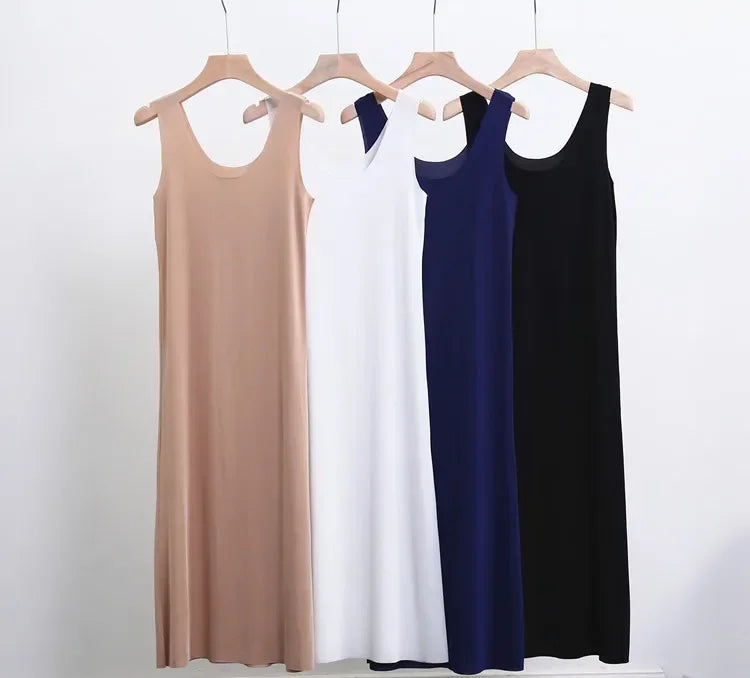 M-5XL Plus Size Full Slips Dresses For Women Summer Thin Seamless Ice Silk Petticoat Underskirt Sleeveless Underwear Dress Slips