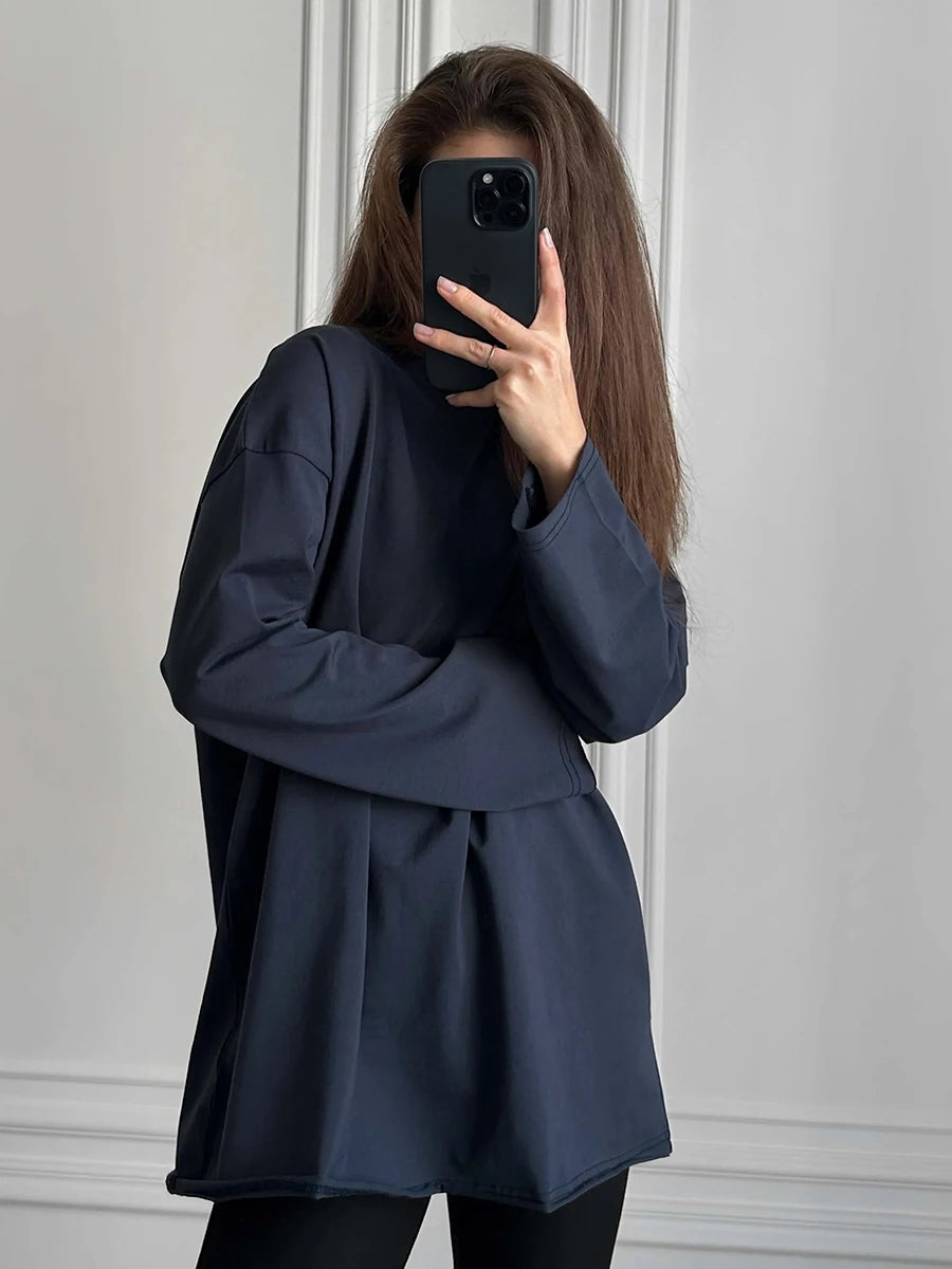 Bornladies Women Autumn 100% Cotton T-shirt Bottoming Spring Basic Fashionable Solid Lady Long Sleeve Loose Tops Shirts